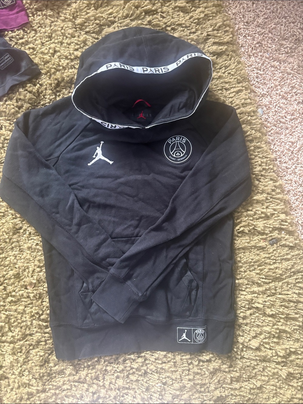 Jordan PSG Black Pullover Hoodie with White Logos